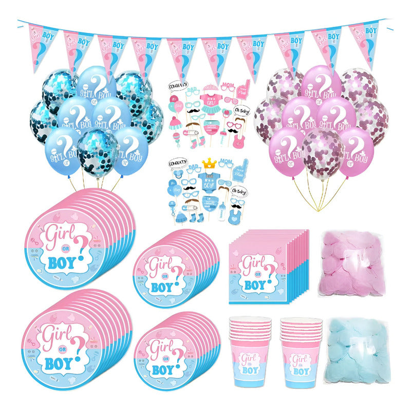 Pack X16 Desechables Revelacion De Genero Decoracion Baby Shower Kit De Fiesta Revelación De Sexo Revelación Niño O Niña Globos Girl Boy Adornos Para Fiestas Cotillon Fiestas Pasteleriuscl