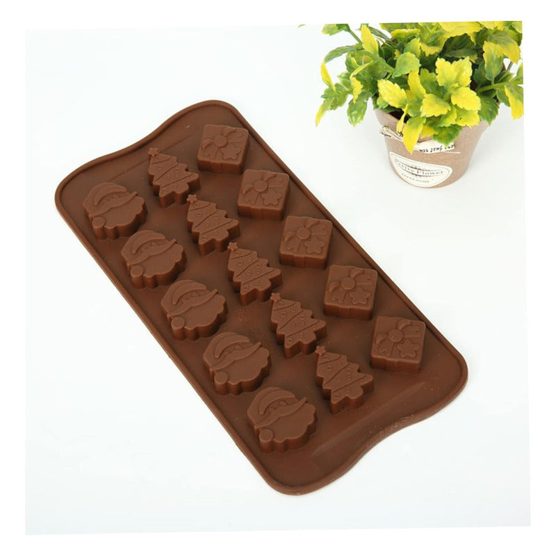 2 Moldes De Chocolate Molde De Silicona Molde De Navidad  Marrón 15cavid: 5arbol, 5 Regalo, 5 Santa