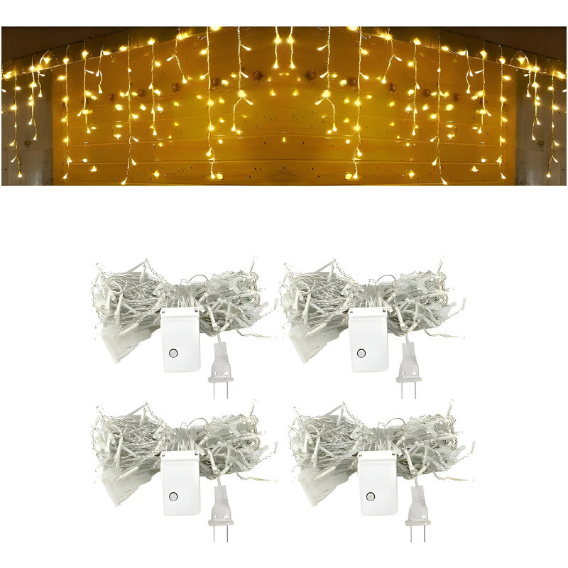 Set X4 Guirnalda De 100 Luces Led Cascadas Luces Exterior Amarillo
