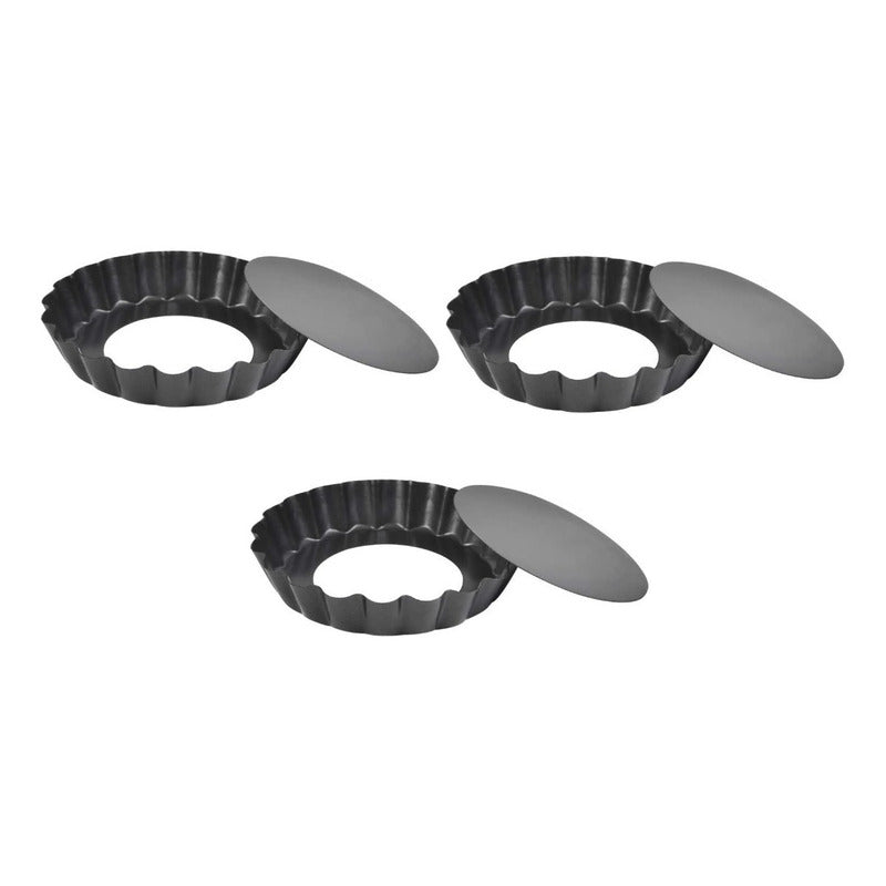 Pack X3 Moldes Tartaleta Desmontable Tarta Individual 8cm Gris Desmontable 08395