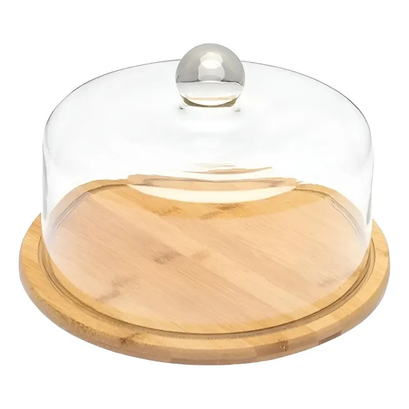 Base Para Torta Porta Torta Con Tapa Soporte De Bambu 25cm Caqui