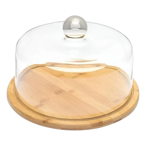 Base Para Torta Porta Torta Con Tapa Soporte De Bambu 25cm Caqui
