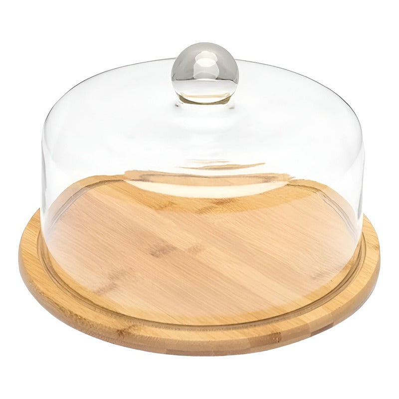 Base Para Torta Porta Torta Con Tapa Soporte De Bambu 25cm Caqui