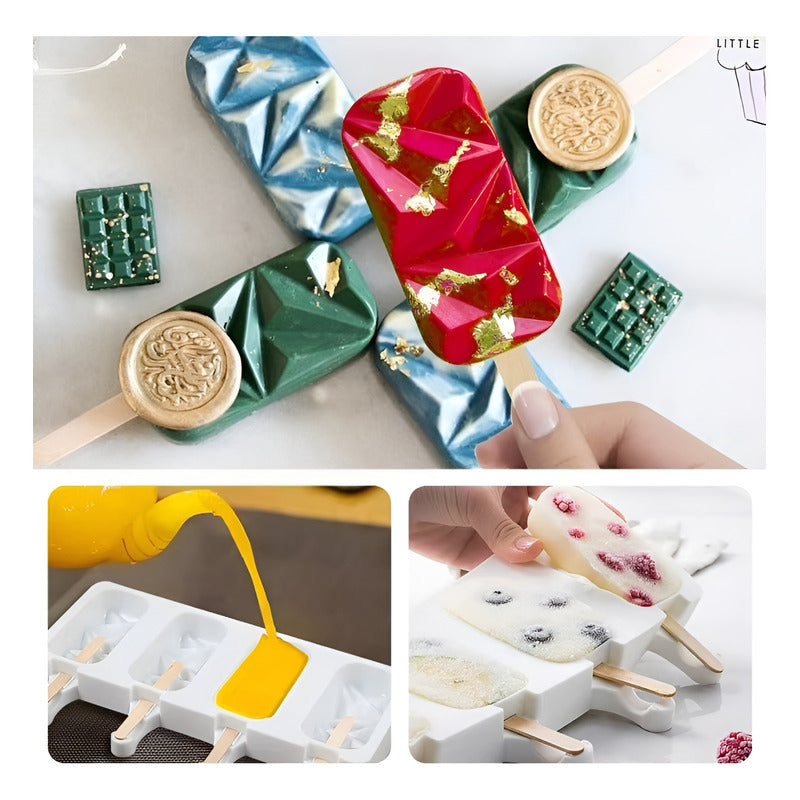 Pack X4 Molde Helados Molde Helado Silicona Molde Paleta 445 Blanco