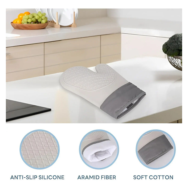 Pack X2 Guantes Silicona Para Horno Toma Olla Guante Cocina  Gris Guantes Silicona 27cm