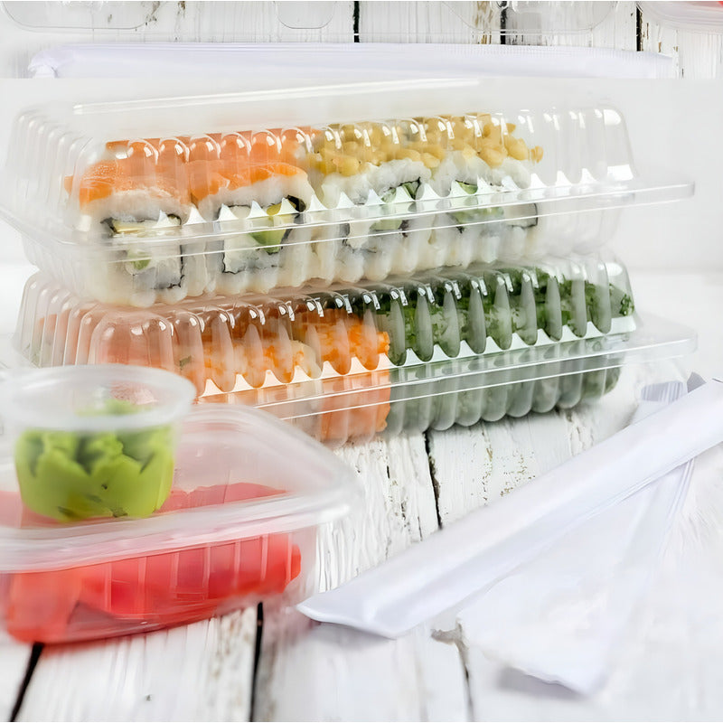 200 Envases Para Sushi Bandeja Plastica Transparente 2 Rolls Transparente/ Envase Para Sushi 2 Rolls