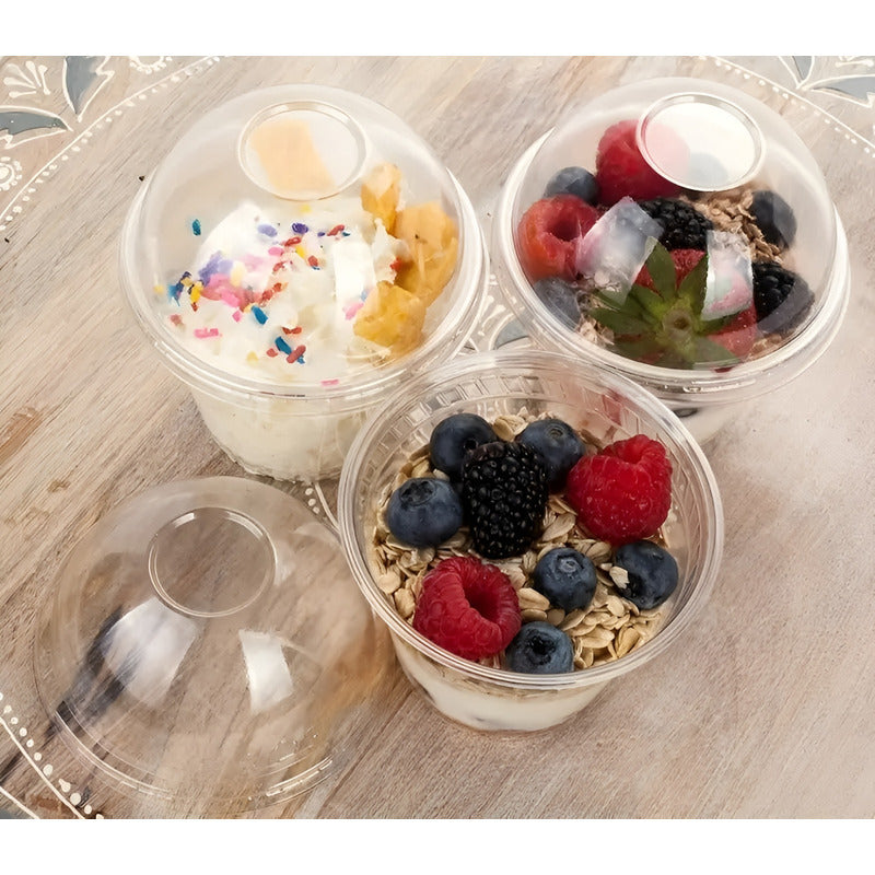 X100 Vasos Plasticos Desechables Vaso Tapa Domo Sin Hoyo 9oz Transparente