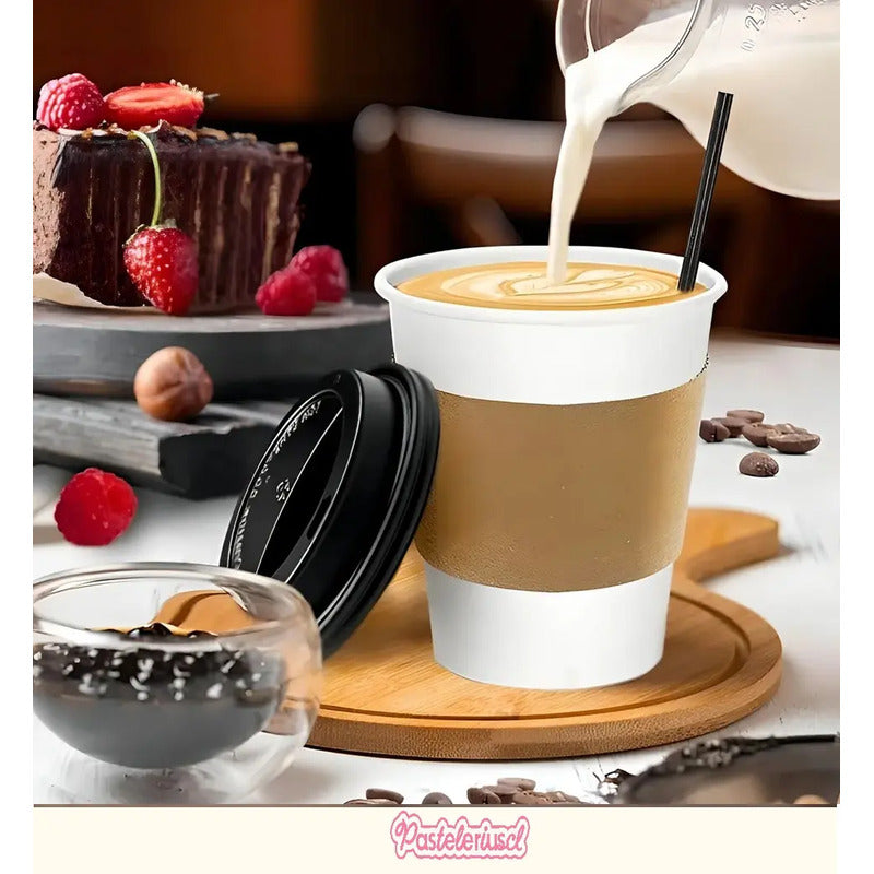 Vaso Cafe Kraft Vasos Polipapel Con Tapa Manga 8oz 50und Para Postre Coffe Desechable Termico Polipapel Vaso Con Tapa Kraft Vaso De Café Polipapel Vaso Desechable Polipapel Pasteleriuscl Blanco