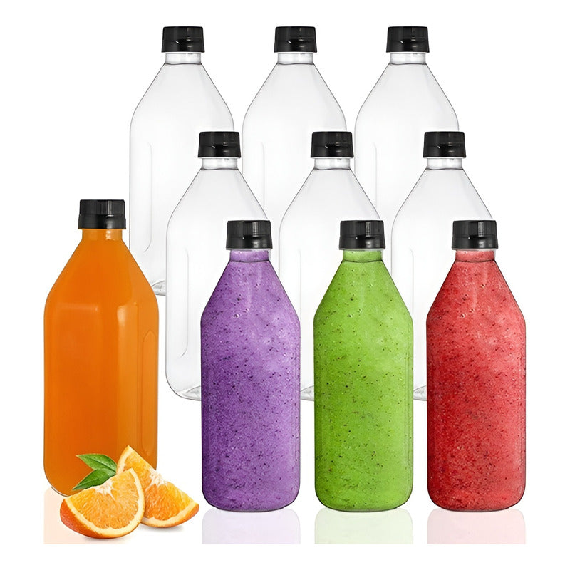 12 Botellas Con Tapa Botellas Plasticas Transparentes 1000ml Tranparente