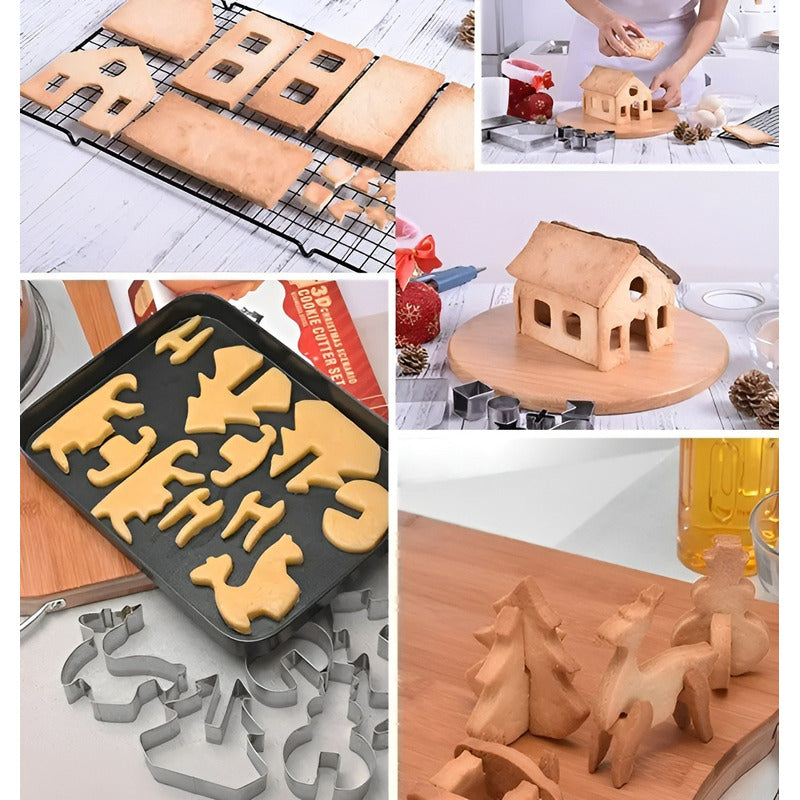 Molde Casa Galleta Navidad Cortadores De Galletas Navidad 3d Plateado