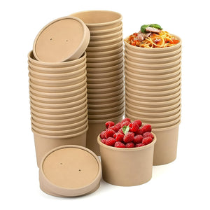 Set X50 Potes Contenedor De Alimentos Pote Kraft C/tapa 12oz