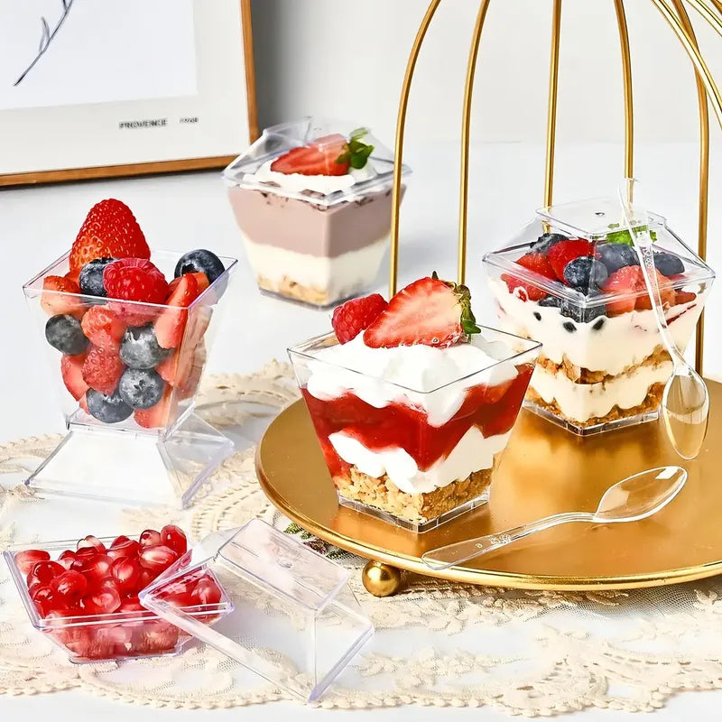 Pack X10 Vasos Para Postres Set De Vasos Shot Postres C/tapa 220ml Vaso Para Dulces Vaso De Dulces Vasos De 220ml Pocillo Para Postre Pasteleriuscl Transparente