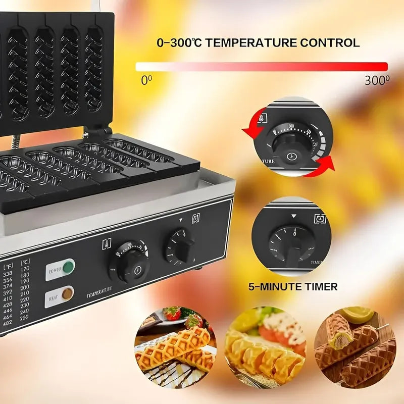 Wafleras Con Formas Hot Dog Maker Maquina Para Waffles 1550w Máquina Comercial Antiadherente Para Banderines Máquina Para Hacer Waffles De Corn Dogs Plancha De Gofres Para Cafetería Pasteleriuscl