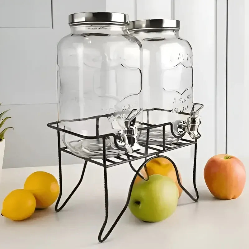 Dispensador De Bebidas Dispensadores De Jugo Con Atril 111287 3.5l Jarros De Vidrio Doble Dispensador De Bebidas Con Atril Doble Jarro Jarra Doble Jugo Doble Sobremesa Portatil Pasteleriuscl