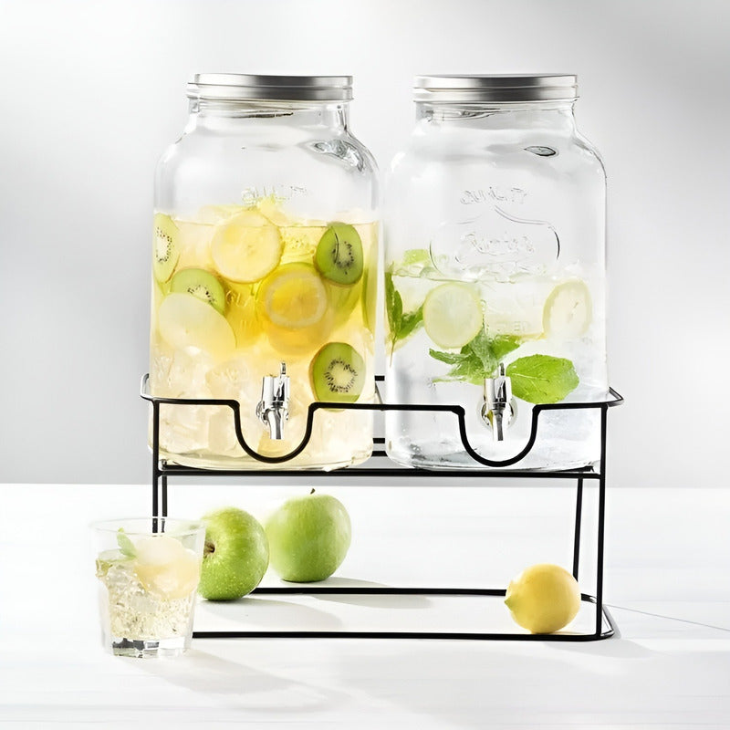 Dispensador De Bebidas Dispensadores Jugo Atril Doble 3.5l Negro