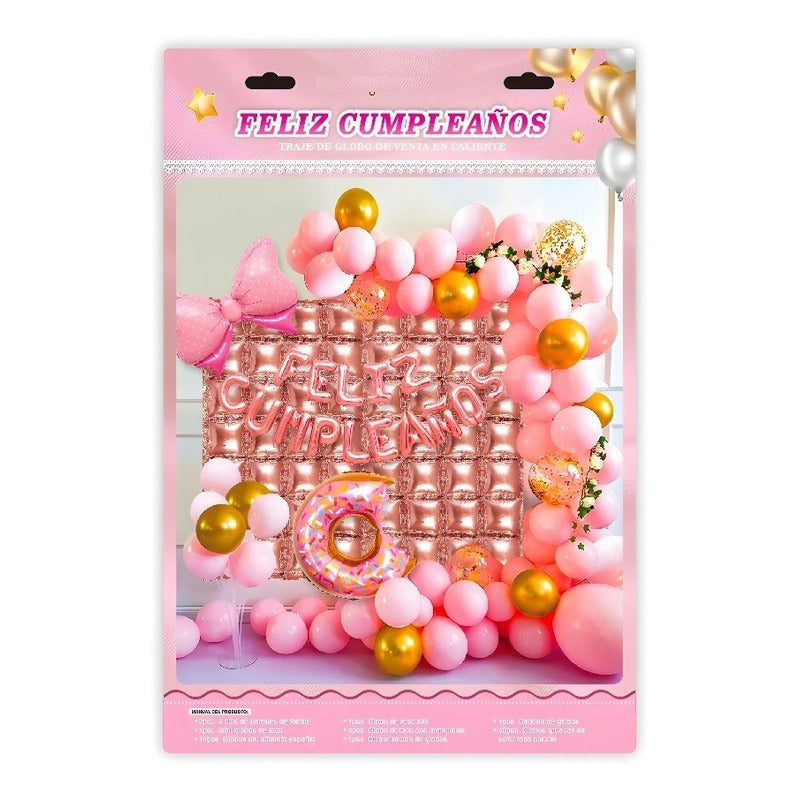 Pack 64 Decoracion De Cumpleaños Globo Decoracion Cumpleaños Rosa/dorado 101977