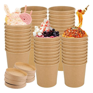Set X50 Potes Contenedor De Alimentos Pote Kraft C/tapa 26oz