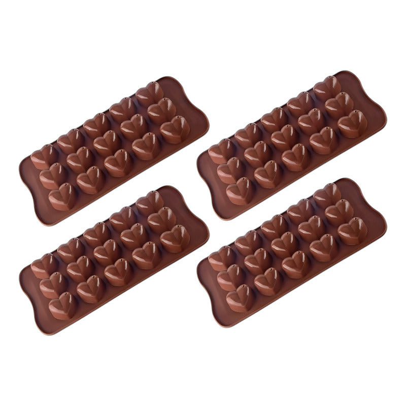 Pack X4 Moldes Para Chocolate Moldes Reposteria Corazon 15c Marrón / Molde Corazon Huequito 15cav