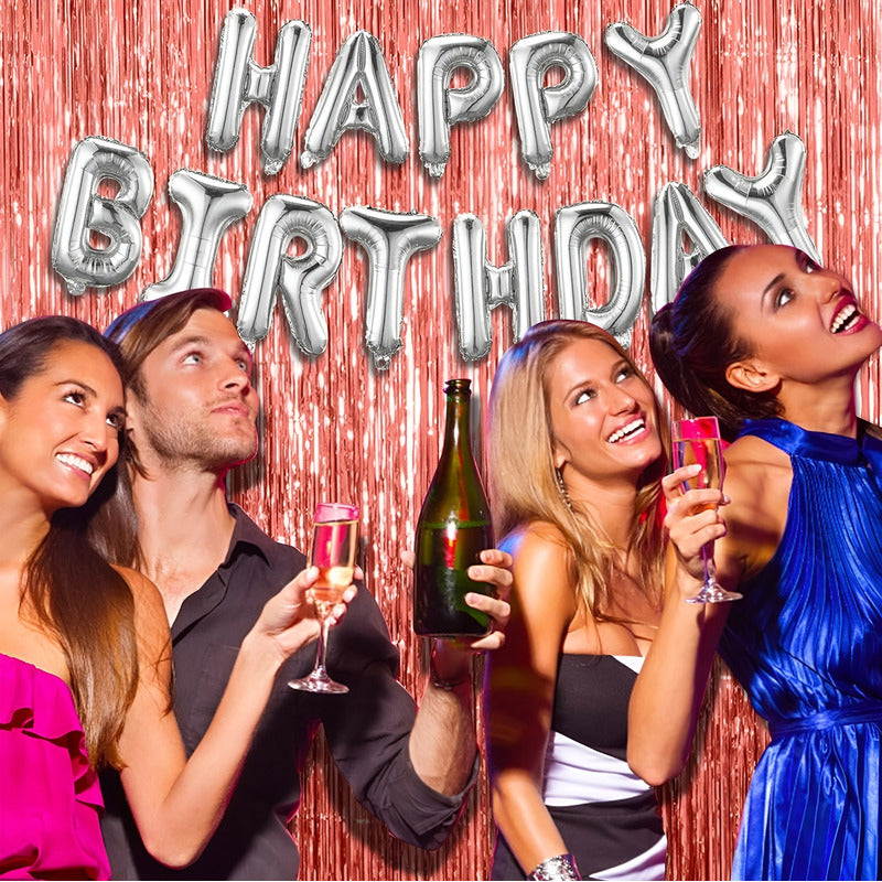 Guirnalda Cortina Metalica Cortina Decorativa Cumpleaños Rosa Gold 111574