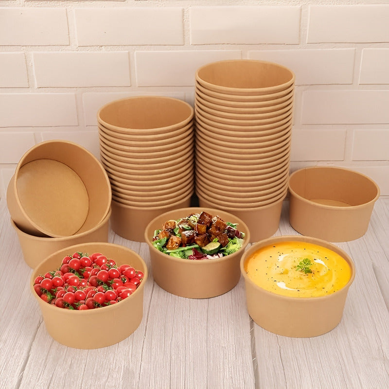 50 Bowl Con Tapa Bowls Plastico Bowl Kraft Envases 1000 Cc Beige