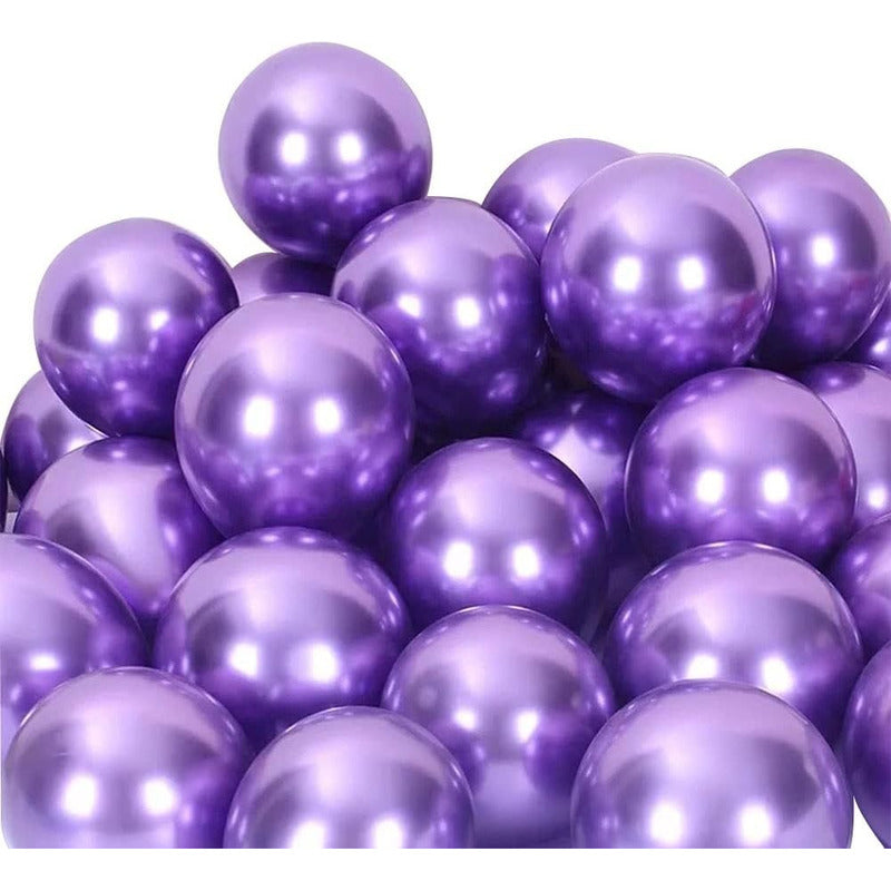 Pack 25 Set De Cumpleaños Globos Cromado Globos Violeta 25cm Redondo