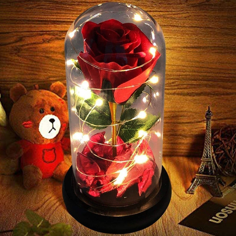 Rosa Eterna Rosas Eternas Rosa Preservada Led San Valentin Rojo Rosa Roja De Madera- Led