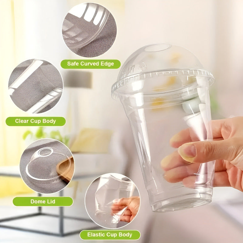 200 Vasos Plasticos Desechables Vaso Tapa Domo Sin Hoyo 20oz Transparente