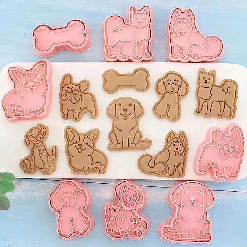 Molde Galletas Mascotas Moldes Para Galletas Perros Cortador Sellos En Relieve De Animales 3d Moldes De Galletas... Rosa Claro