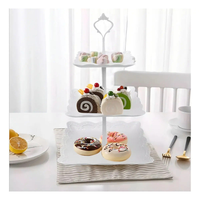 Torre Porta Torta Porta Cupcakes Diseño 3niv Blanco Cuadrado Bases Tortas Expositor Tartas Desmontable Exhibición Para Postre Soporte Bases De Pastelería Soporte Tortas Base Para Tortas Pasteleriuscl