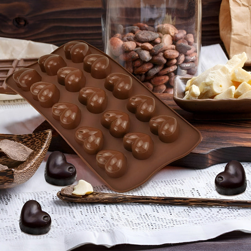 Pack X4 Moldes Para Chocolate Moldes Reposteria Corazon 15c Marrón / Molde Corazon Huequito 15cav