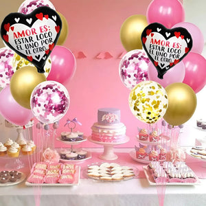 8 Globos Decoracion Cumpleaños Globos Metalico Corazon 3096 Rosado, Negro, Blanco