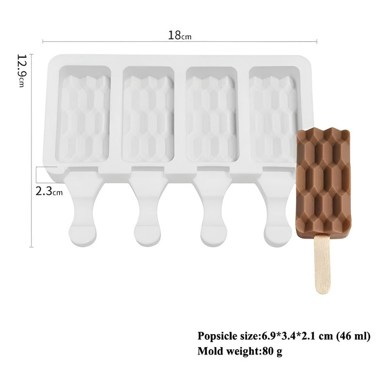 Set X4 Moldes De Silicona Reposteria Molde Helados Ladrillo Blanco