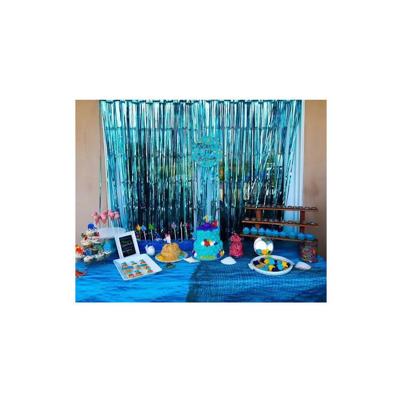 Guirnalda Cortina Metálica Cortina Cumpleaños Decoracion 2m Azul Claro