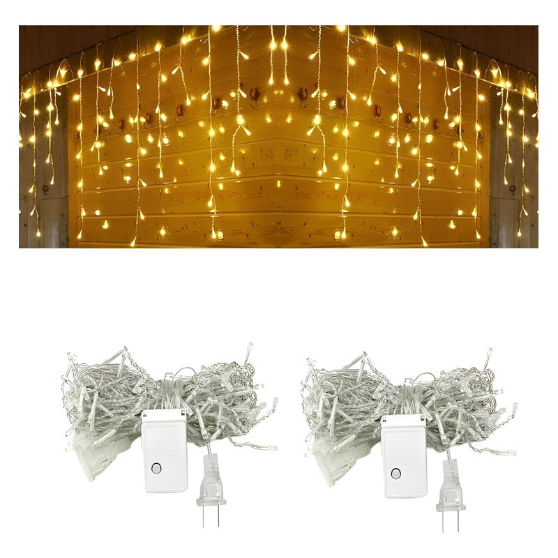 2 Luces Navidad Cortina Luces Led Cascada Luz Guirnalda 3mt Amarillo