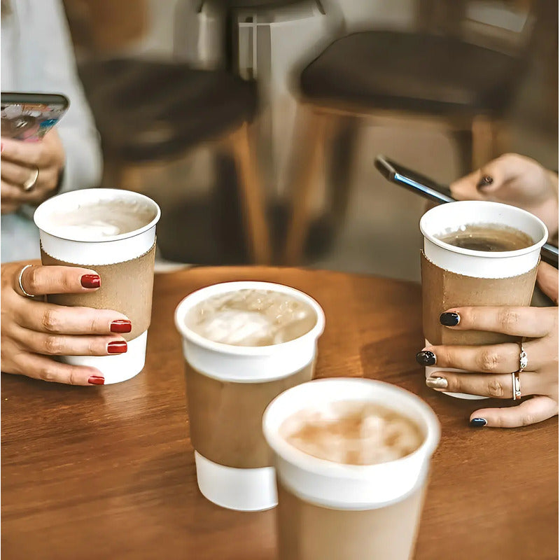 Vaso Cafe Polipapel Vaso Kraft Vaso C/tapa+manga 12oz 100und Vaso Para Bebida Caliente Vaso Chocolate Vasos Para Cafe Vaso Desechable Termico Vaso Polipapel Tazas De Café Kraft Pasteleriuscl Blanco