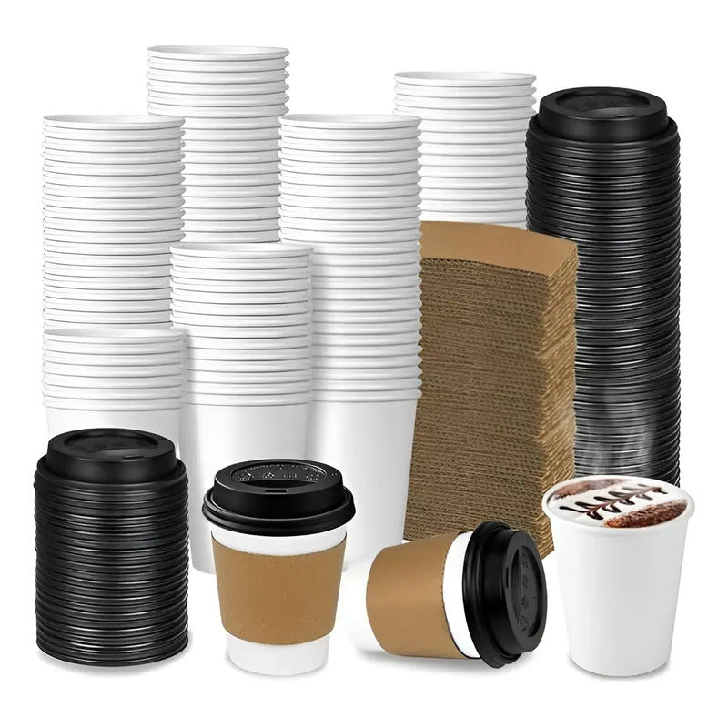 Vaso Cafe Polipapel Vaso Kraft Vaso C/tapa+manga 12oz 50und Vasos Para Cafe Vaso Desechable Termico Polipapel Balnco Pasteleriuscl Blanco
