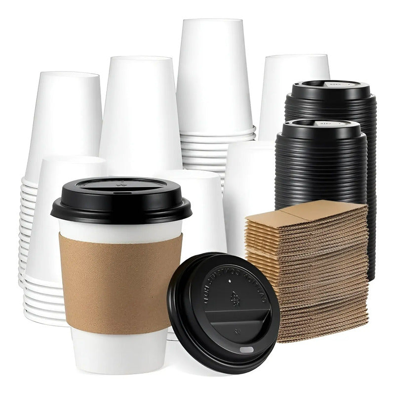 Vaso Cafe Kraft Vasos Polipapel Vaso C/tapa+manga 200und 8oz Blanco