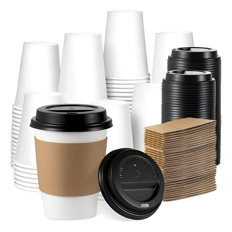 Vaso Cafe Kraft Vasos Polipapel Vaso C/tapa+manga 200und 8oz Blanco