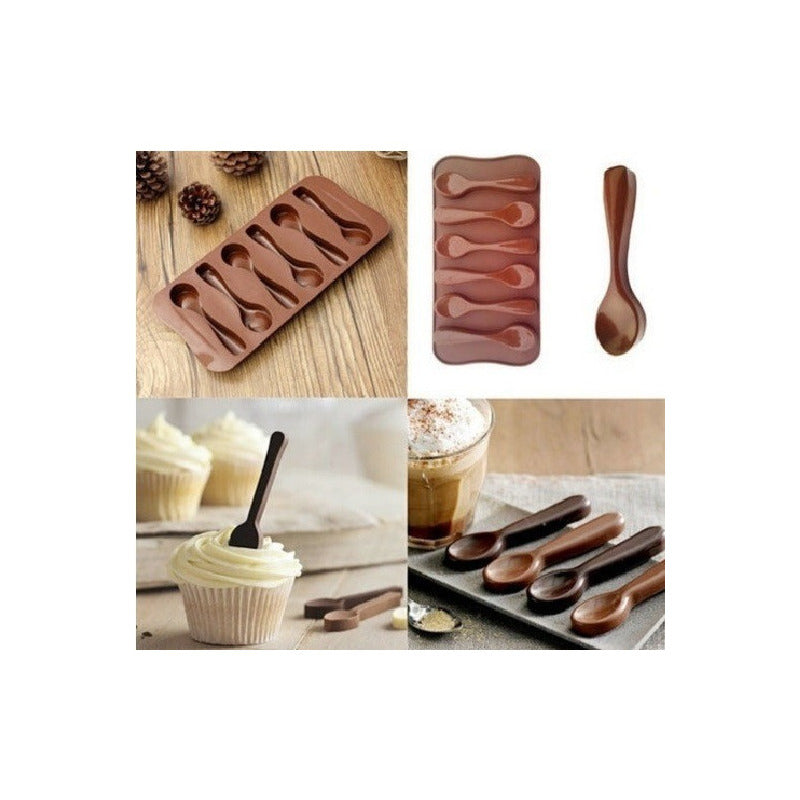 Pack X2 Molde Chocolate Moldes Silicona Chocolate Cucharas - Marrón