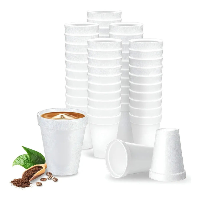 100 Vasos Desechables Plumavit Termico Vaso Cafe 8oz 240ml Color Blanco 240