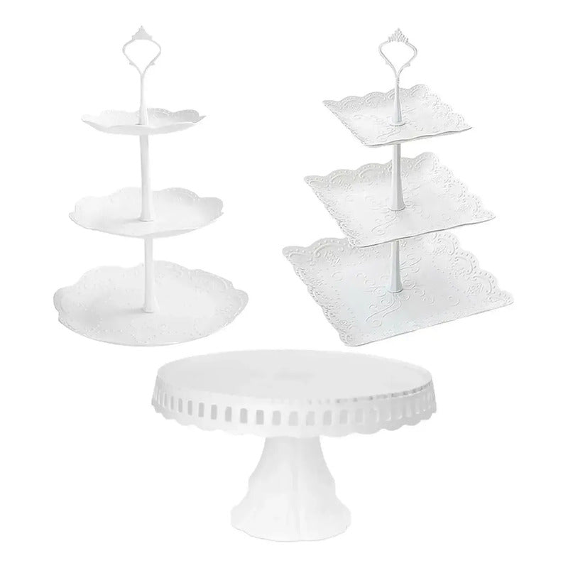 Pack X3 Porta Cupcakes Redondo Porta Cupcakes Base De Torta Exhibición De Mesa De Postres Soportes Para Cupcakes Torre... Blanco