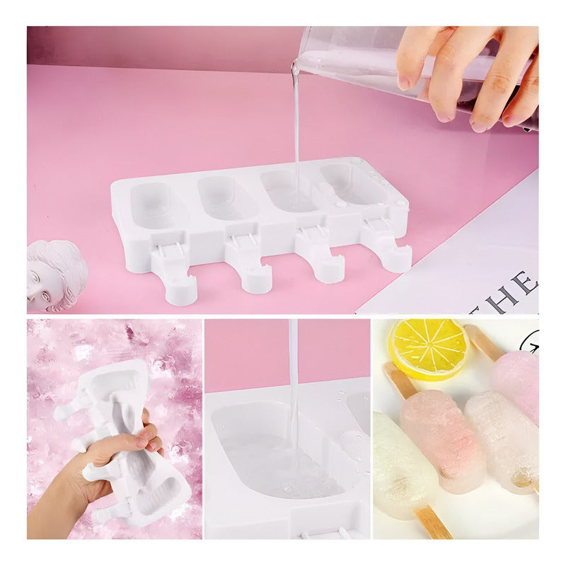 Pack X4 Moldes De Silicona Para Helados Molde Helado Paletas Blanco.
