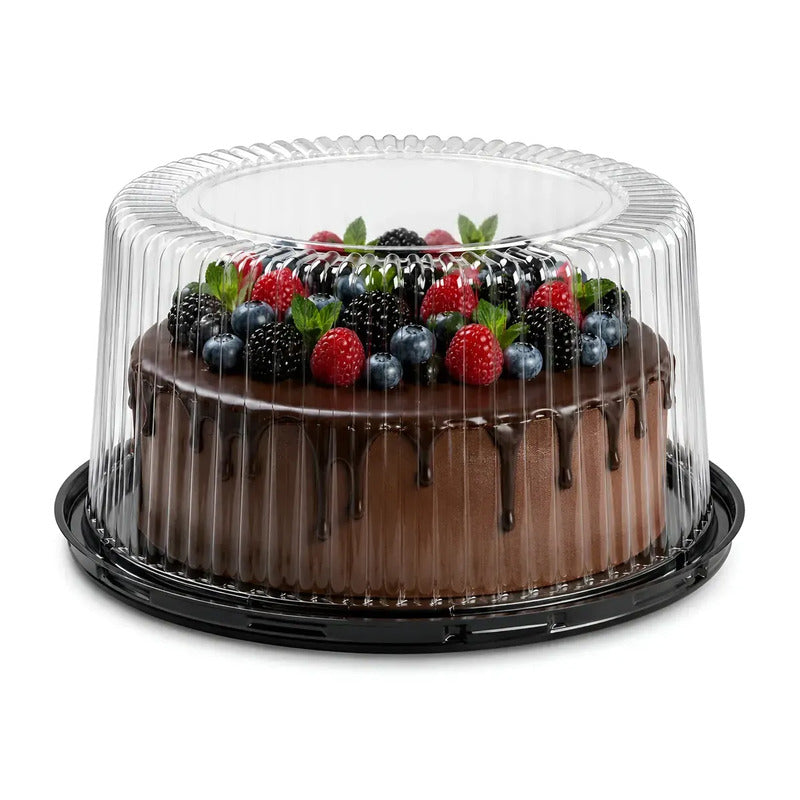 50 Bandejas Para Tortas Porta Cupcakes Soporte Torta 22x13cm Envases Con Tapas De Cúpula Contenedores Desechables De Plástico Soportes Redondos Para Pasteles Bandejas Transparentes Pasteleriuscl Negro