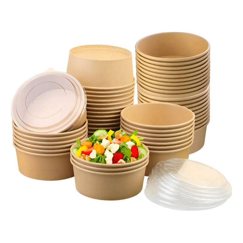 Pack X200 Bowls Plastico Bowl Con Tapa Polipapel Kraft 500cc Envase Bowl Kraft Bowl Desechable Carton Bowl Plástico Envase Desechable Bowl Ensalada Papel Kraft Bowl Kraft Con Tapa Pasteleriuscl