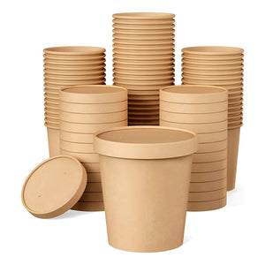 Pack X50 Pote Kraft Contenedor De Alimentos Pote C/tapa 16oz