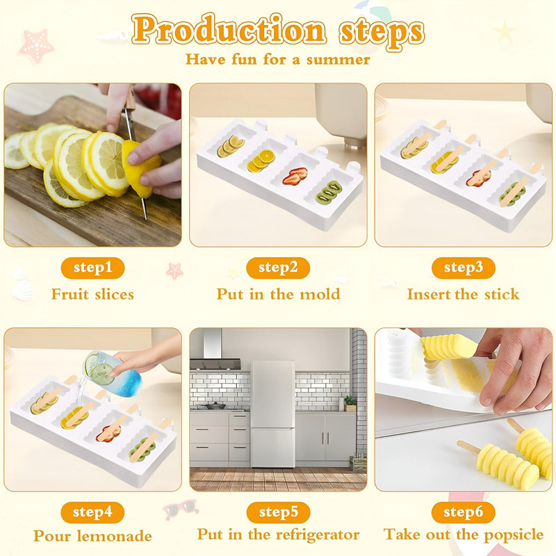 X4 Molde Helado Silicona Molde Helados Molde Paletas Mini395 Blanco