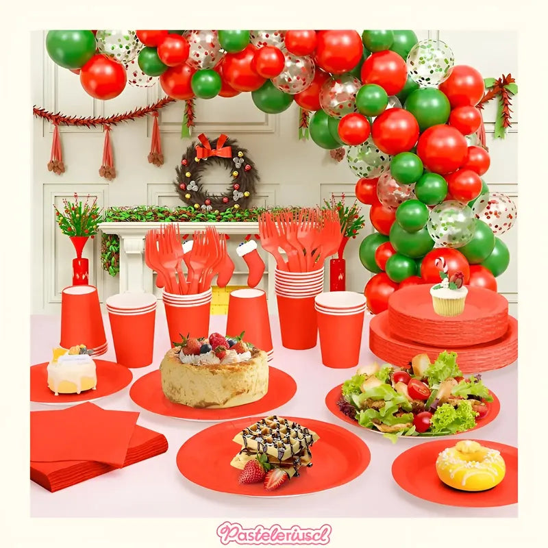Set Cumpleaños Vasos Servilletas Platos Desechables 20 P/p Rojo