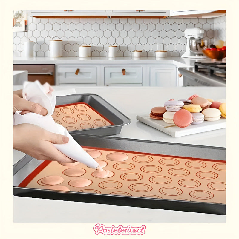 Lamina De Silicona Horno Silpat Silicona Tapete 30 Macarrons - Rojo Con Beige
