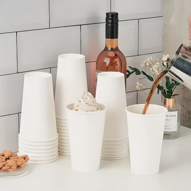 50 Vasos Polipapel Vasos Plasticos Desechables C/tapa 20 Oz Blanco