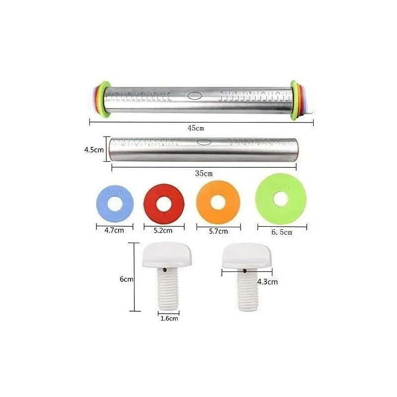 Uslero Acero Inoxidable Uslero Ajustable Uslero Fondant 45cm Rodillo De Acero Inoxidable Rodillo Ajustable Con Anillos... Plateado